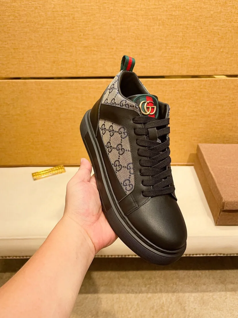 Factory price 460 [Gucci] Gucci's latest high-top casual Korean-style men's shoes, new autumn and winter design, perfect workmanship, cabinet quality, upper: cowhide material, leather lining; soft and comfortable, rubber outsole ultra-light, wear-resistant, simple, versatile fashion men's shoes, color optional, size 38--44